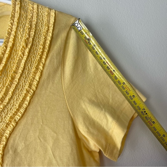 Lauren Scott yellow short sleeve iridescent  buttons spring Easter shirt small - Picture 9 of 10